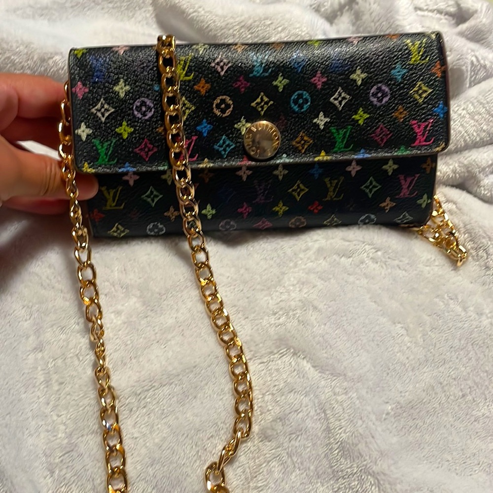 Louis Vuitton Murakami multi color long bifold wallet with gold tone hardware